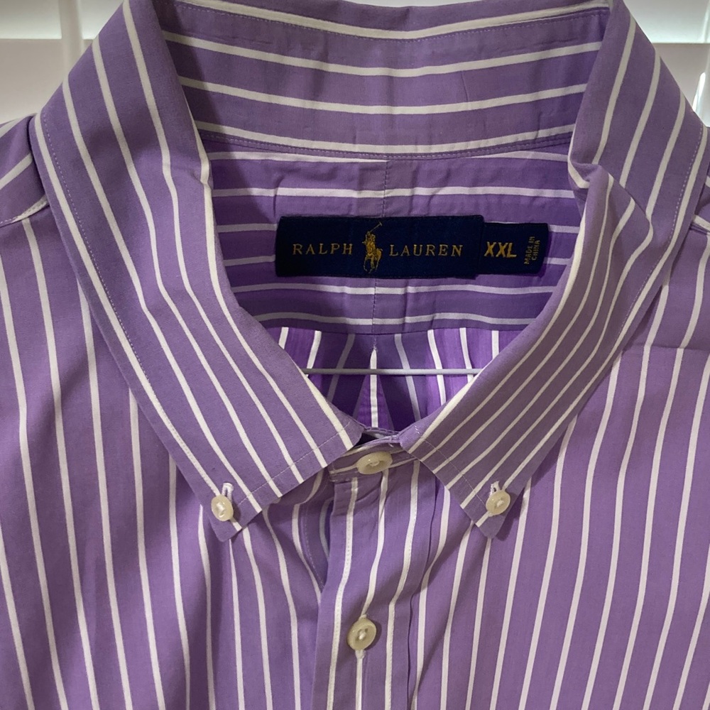 Ralph Lauren Men's Lavender and White Striped Dress Shirt